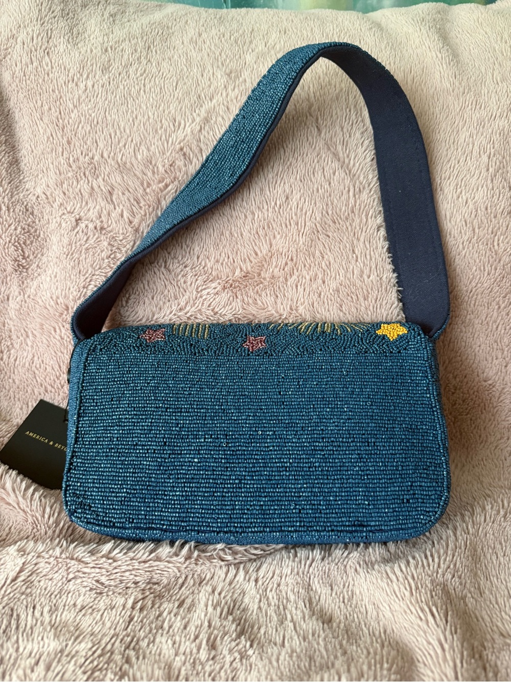 🌙 Viral NWT Beaded Navy Star & Heart Shoulder Bag - Picture 4 of 11